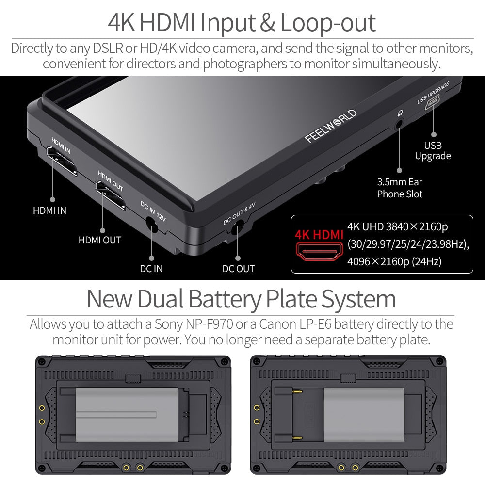 Moniteur FEELWORLD FW568 haute qualité 5.5 pouces Full HD 1920x1080 IPS pour reflex  4K HDMI Inclu