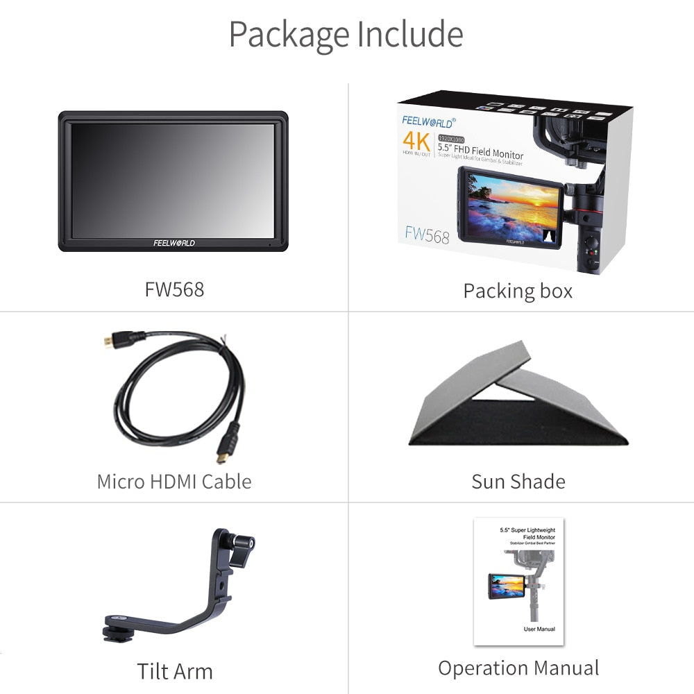 Moniteur FEELWORLD FW568 haute qualité 5.5 pouces Full HD 1920x1080 IPS pour reflex  4K HDMI Inclu