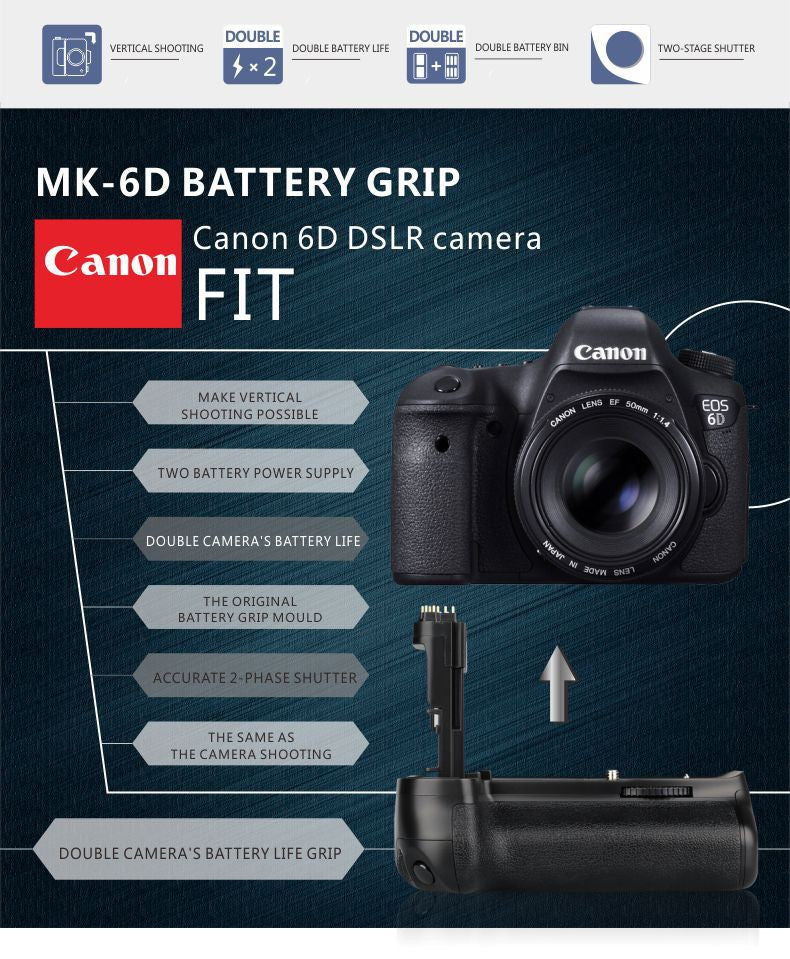 Grip générique professionnel haut de gamme MEIKE MK-6D pour Canon 6D
