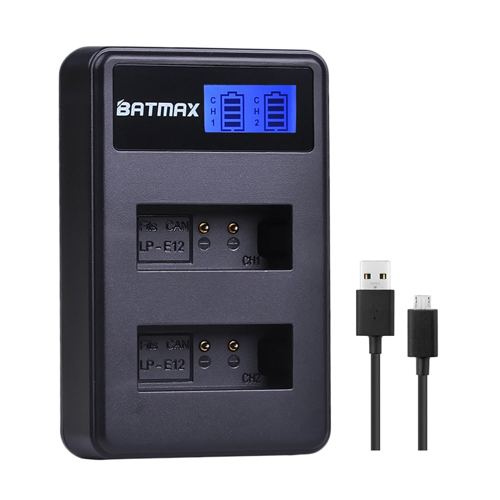 Chargeur LCD Batmax USB pour batterie LP-E12 pour Canon M 100D Kiss X7 Rebel SL1 M10 M50...