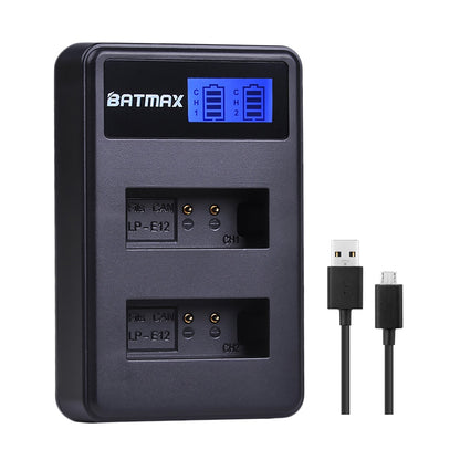 Chargeur double Batmax LCD haute qualité pour batterie LP-E12 pour Canon M 100D M10 M50...