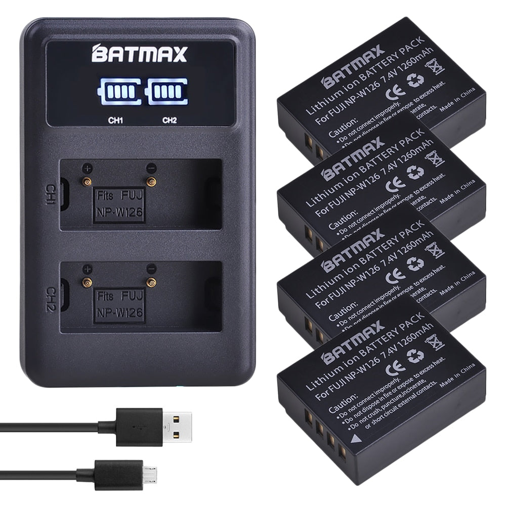 Chargeur + batteries*4 Batmax Haute qualité NP-W126 pour Fuji X-Pro1 X-T1, HS30EXR HS33EXR...