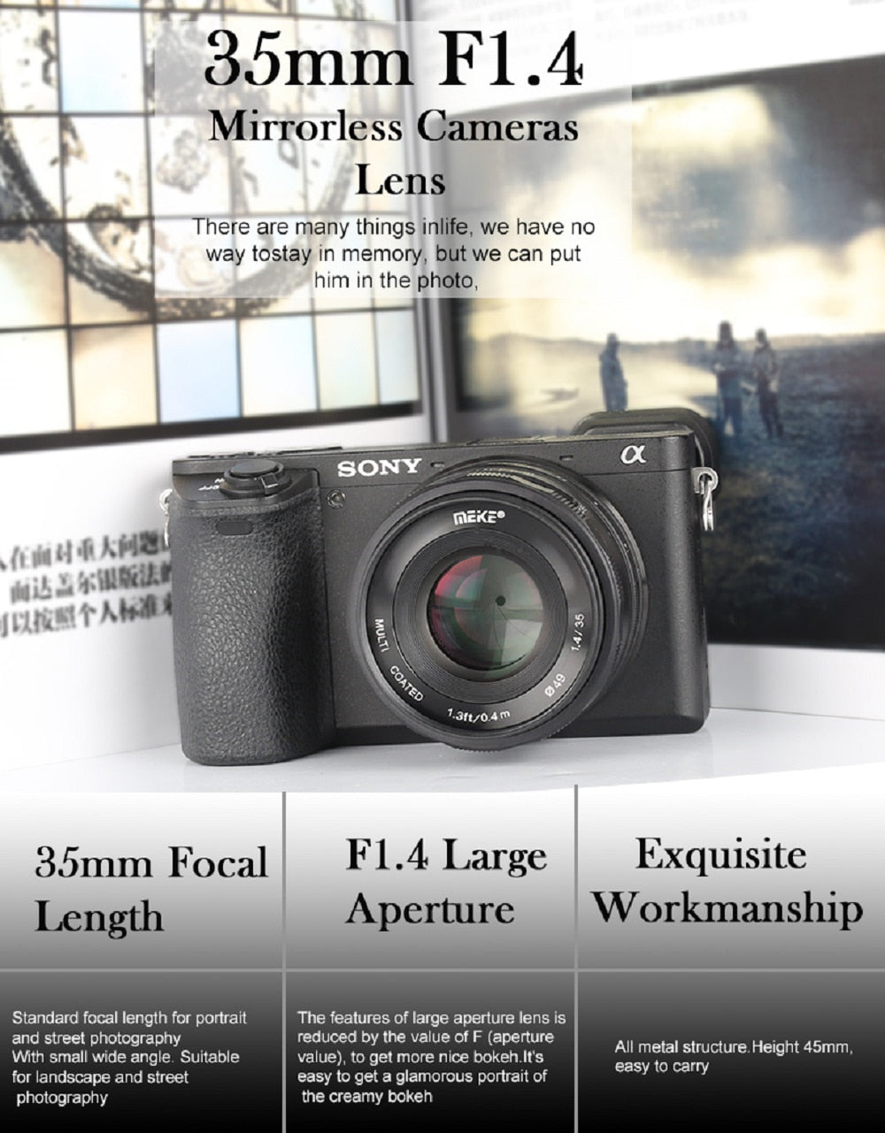 Objectif Meike 35mm f1.4 pour Sony E-mount A7R A6500/Fuji X-T3/Canon EOS-M M6 plein format +APS-C