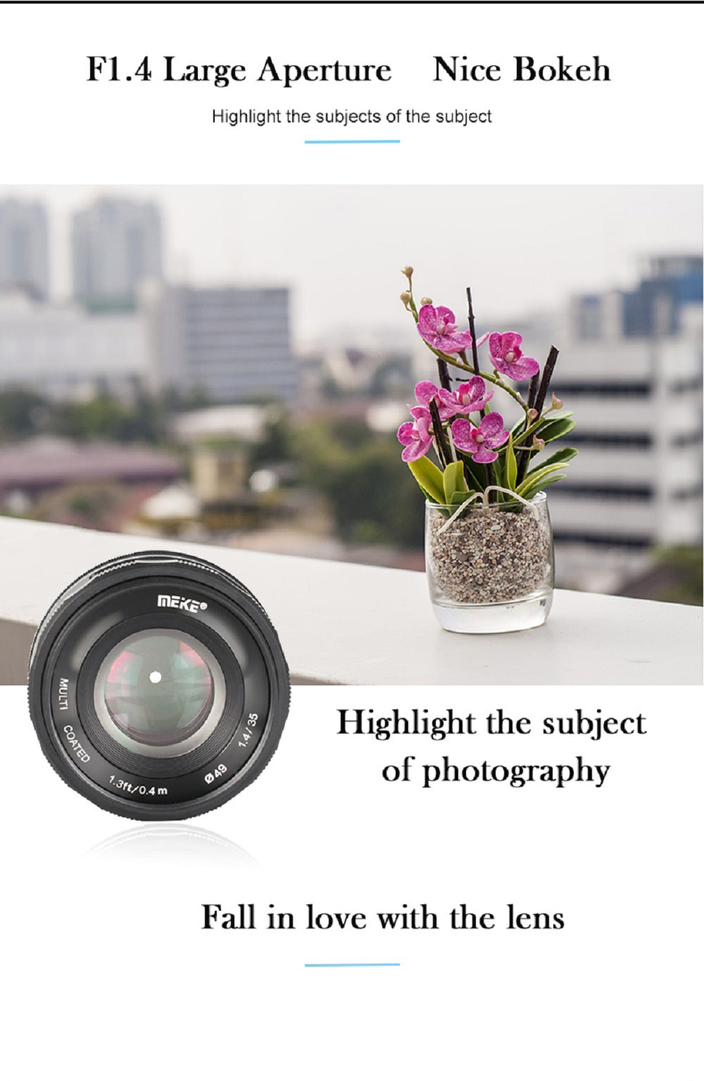 Objectif Meike 35mm f1.4 pour Sony E-mount A7R A6500/Fuji X-T3/Canon EOS-M M6 plein format +APS-C