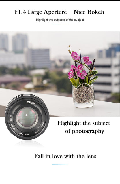 Objectif Meike 35mm f1.4 pour Sony E-mount A7R A6500/Fuji X-T3/Canon EOS-M M6 plein format +APS-C