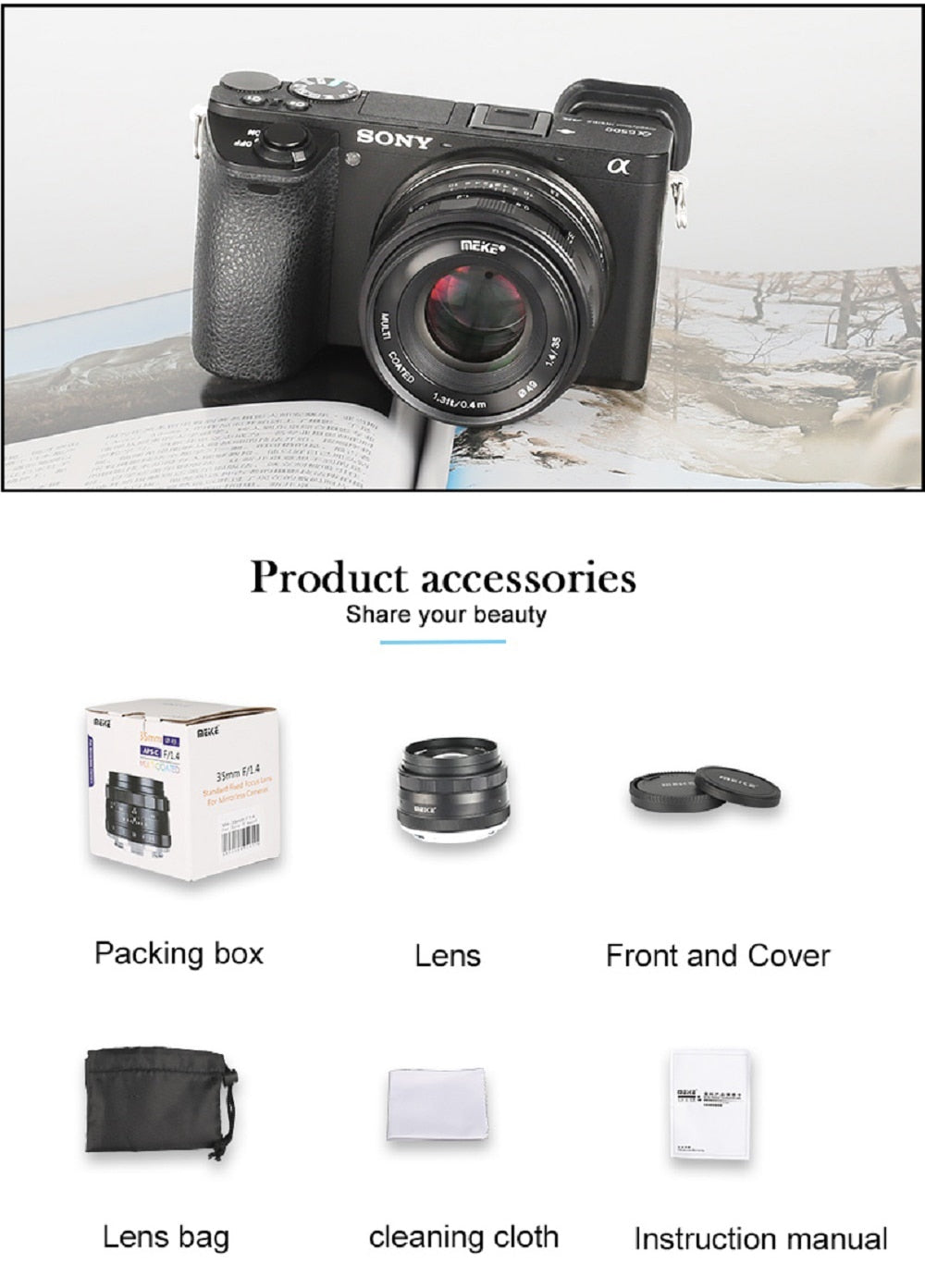 Objectif Meike 35mm f1.4 pour Sony E-mount A7R A6500/Fuji X-T3/Canon EOS-M M6 plein format +APS-C